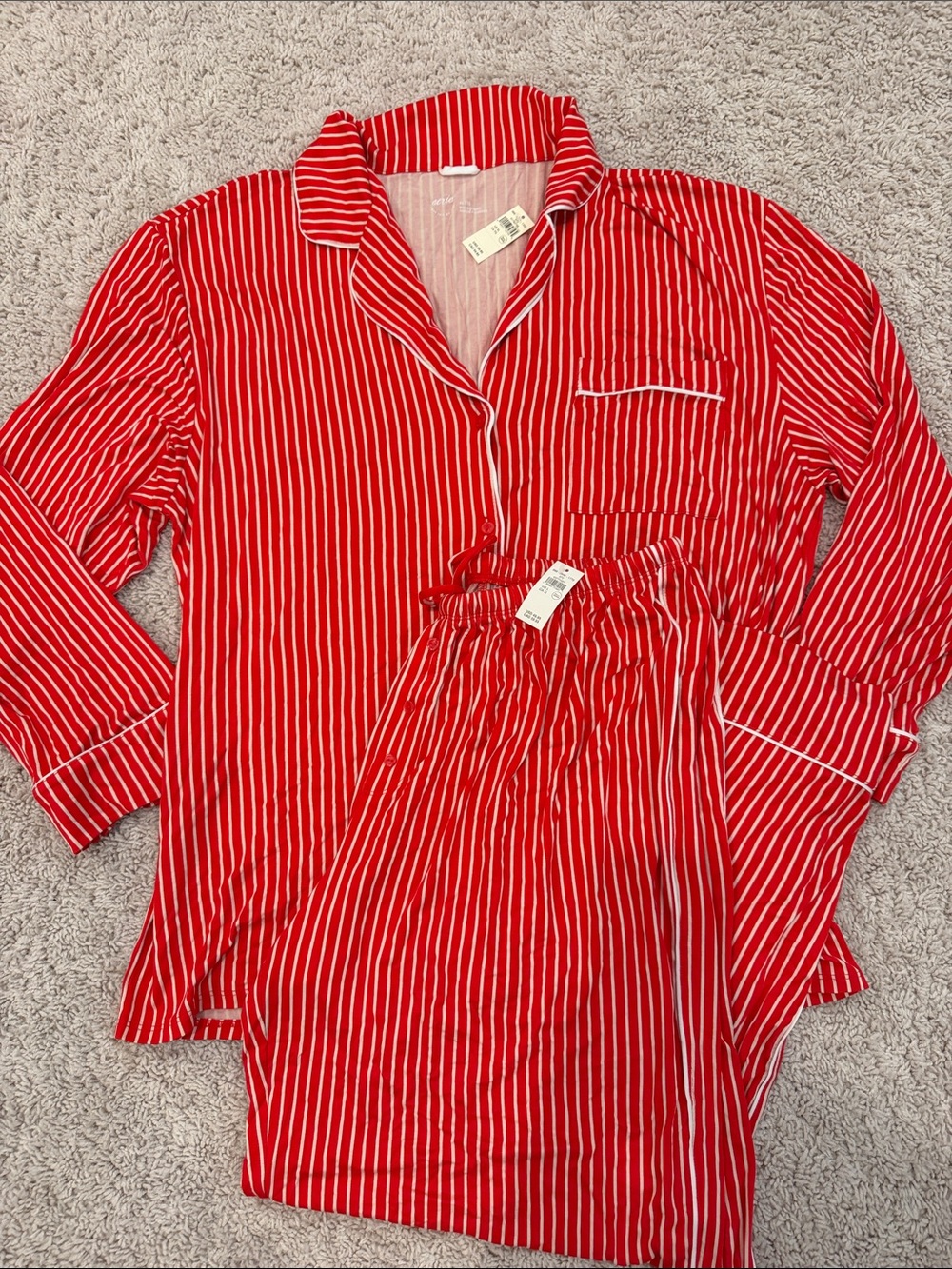 aerie Red and White Striped Pajama Set